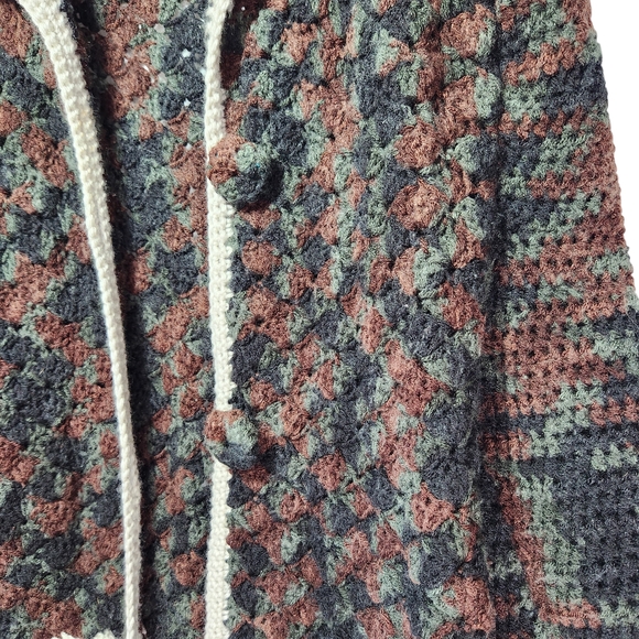 Handmade Vintage Crocheted Knit Cardigan Brown Green Granny Grandmacore XL - Picture 9 of 15